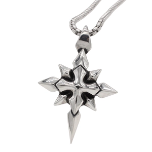Vintage silver steel cross star pendant necklace with bold punk gothic style for men