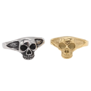 Vintage Stainless Steel Skull Ring For Men Women Gothic Punk Winged Skull Finger Ring Retro Casted Steel Jewelry