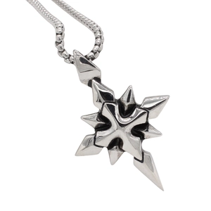 Gothic silver stainless steel cross star pendant with square box chain necklace