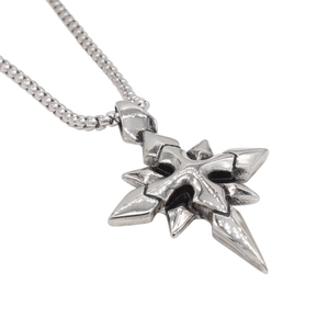 Gothic punk star cross pendant necklace in vintage silver steel with ball chain