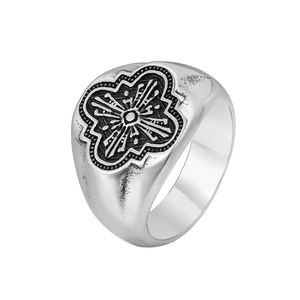 Vintage Titanium Steel Cross Ring For Men Gothic Signet Ring Antique Silver Distressed Finish Retro Biker Punk Jewelry