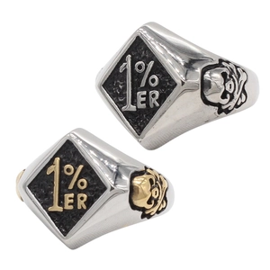 Retro Punk 304 Stainless Steel Skull Ring Men Biker Rhombus Signet Ring With 1% ER Pattern Jewelry Gift Silver Gold