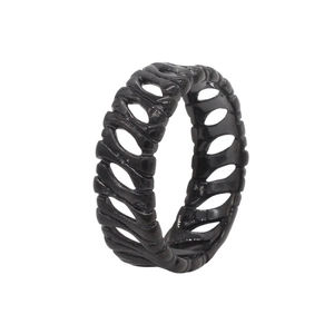 Detailed view of Gothic punk black skeleton bone ring made of durable titanium steel