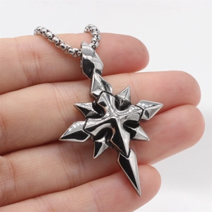 Retro stainless steel cross star pendant necklace with industrial punk style for men