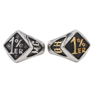 Retro biker style stainless steel signet ring with 1% ER engraving for men