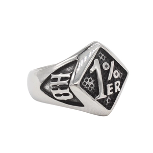 Vintage punk style men's stainless steel signet ring with embossed HB and 1%ER logos
