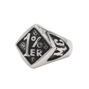 Men Vintage Biker 1%ER Letter Embossed Ring Stainless Steel Rhombus Signet Ring Retro Punk MC HB Number 13 Hip Hop Jewelry