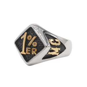 Vintage motorcycle biker ring in stainless steel with 1% ER and MC gold accents