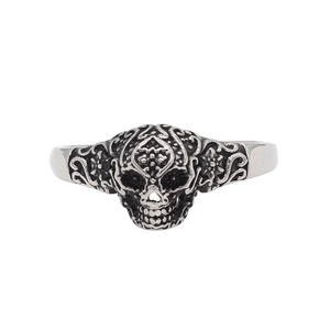 Vintage 304 Stainless Steel Skull Ring Gothic Carving Sugar Skull Ring Distressed Punk Fashion Jewelry For Unisex Women Men