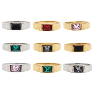 Anillo de Moda de Acero de Titanio para Hombres Mujeres Minimalista Rectangular Diamante de Imitación Ajuste de Bisel Pulido Joyas