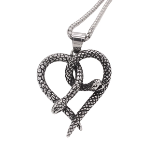 Gothic 316 Stainless Steel Double Snake Heart Pendant For Men Retro Punk Style Animal Jewelry Pendant Only Without Chain