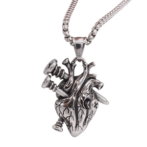 Pendentif Cœur Anatomique Rétro en Acier Inoxydable 316 Homme Punk Gothique Bijoux Design Vis Vieilli Style Industriel Pendentif Seul