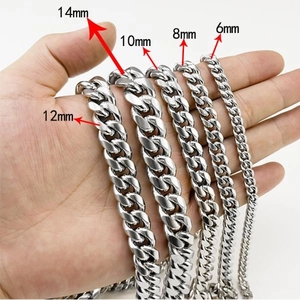 Comparison of five stainless steel Cuban link chains in widths from 6mm to 14mm