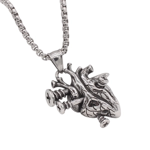 Pendentif cœur anatomique en acier inoxydable argenté rétro avec chaîne box