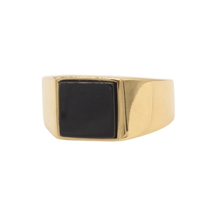 Minimalist gold plated signet ring for men featuring a square black onyx stone inlay
