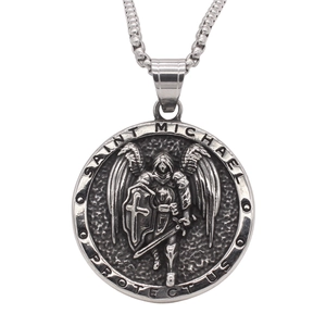 Saint Michael Protect Us Angel Pendant For Men Vintage Religious 316 Stainless Steel Round Medallion Charm Jewelry