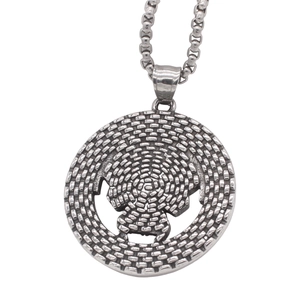 Pendentif tête de mort vintage en acier inoxydable avec chaîne à perles carrées pour homme