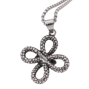 Retro silver snake texture interlocking circles pendant with box chain for men