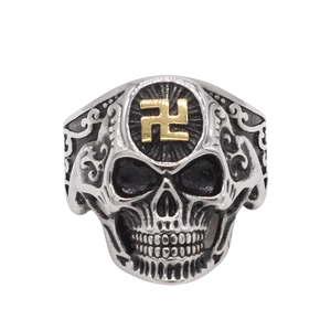 Vintage Gothic Punk Skull Ring For Men 304 Stainless Steel Distressed Retro Personalized Hip Hop Party Jewelry Finger Ring