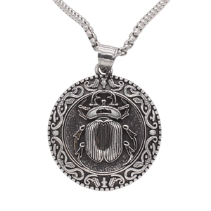 Pendentif Scarabée en Acier Inoxydable 316 Vintage pour Homme Médaille Ronde Oxydée de Style Égyptien Cadeau Sans Chaîne