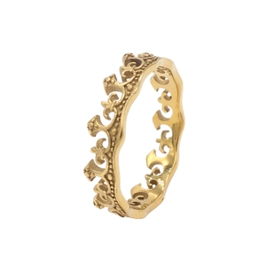 Bague couronne gothique vintage en finition dorée avec motifs royaux évidés complexes