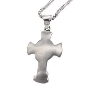 Collana retrò con ciondolo a croce in acciaio inossidabile spazzolato e catena box