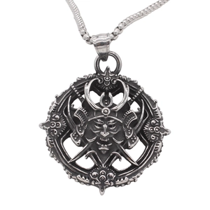 Vintage 316 Stainless Steel Samurai Mask Warrior Pendant Only Gothic Punk Viking Distressed Silver Jewelry For Men