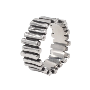 Vintage industrial style titanium steel ring with irregular textured metal strips