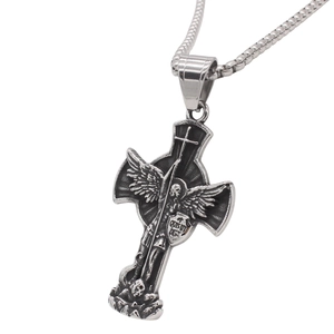 Collana vintage in acciaio inossidabile con pendente arcangelo, ali e croce