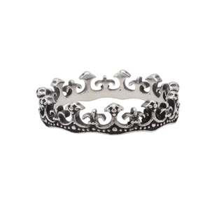 Bague couronne gothique en acier inoxydable vintage avec motifs de fleurs de lys