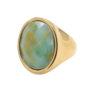 Bague Chevalière Rétro avec Pierre Ovale pour Femme en Acier Inoxydable 304 Plaqué Or Pierre Artificielle Style Maillard