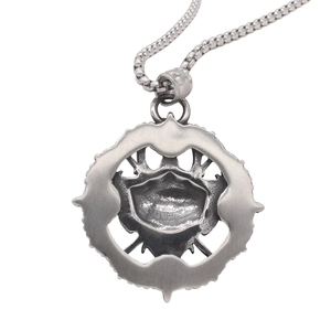 Vintage Viking stainless steel shield pendant necklace with spiked ring on box chain