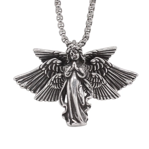 Ciondolo Angelo in Acciaio Inossidabile 316 Vintage Stile Religioso Gotico Ali d'Angelo in Preghiera per Accessori Gioielli Unisex