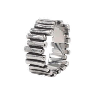 Vintage 304 Stainless Steel Distressed Industrial Texture Band Ring For Men Women Antique Silver Geometric Stackable Finger Ring Jewelry