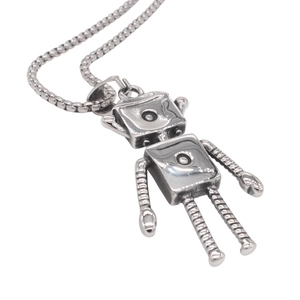 Retro mechanical robot pendant necklace in silver stainless steel with bead chain link