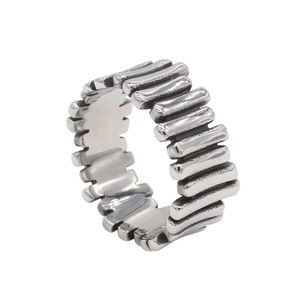 Retro industrial style titanium steel ring with unique vertical cylindrical textured design