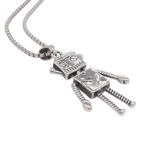 Vintage punk robot pendant necklace in silver stainless steel with box chain for men