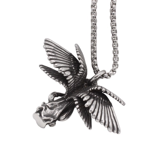 Collana con ciondolo aquila retrò in acciaio inossidabile con ali dettagliate su catena box