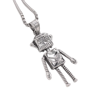Retro robot pendant necklace in silver stainless steel with box chain for men