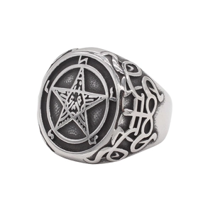 Vintage Herren Edelstahlring mit Pentagramm Sternmuster Retro Gothic Punk Antik Silber Siegelring Schmuck Geschenk für Männer