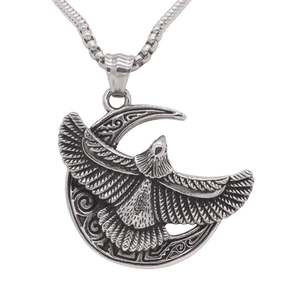 Vintage 316 Stainless Steel Eagle Crescent Moon Pendant For Men Gothic Animal Carving Jewelry Gift Pendant Only Without Chain