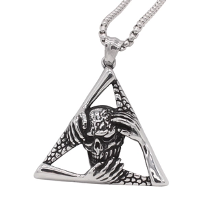 Retro Punk 316 Stainless Steel Skull Triangle Pendant For Men Antique Silver Gothic Skeleton Necklace Pendant Only Without Chain