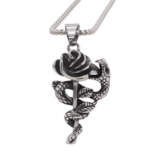 Retro 316 Stainless Steel Snake Wrapped Rose Pendant For Men Women Gothic Punk Style Oxidized Silver Jewelry Pendant Only