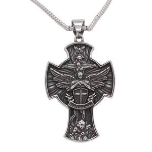 Vintage Acier Inoxydable 316 Pendentif Croix Saint Michel Collier pour Hommes Rétro Ailes d'Ange Bijoux Religieux Pendentif Seul