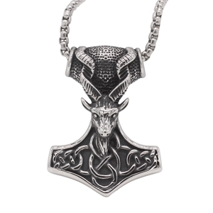 Pendentif Viking Marteau de Thor Tête de Chèvre Acier Inoxydable 316 Mythologie Nordique Mjolnir Pendentif pour Hommes Bijoux Rock Punk