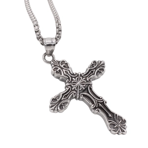 Vintage gothic hollow cross pendant necklace with box chain in silver stainless steel