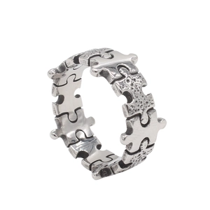 Retro puzzle style stainless steel ring for men featuring an antique silver frosted finish