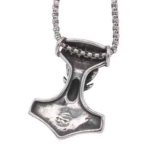 Collier pendentif Marteau de Thor viking vintage en acier inoxydable avec relief