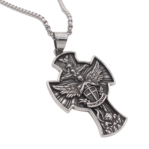Pendentif croix ailes archange Saint Michel vintage en acier inoxydable argenté