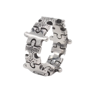 Vintage Stainless Steel Puzzle Design Ring For Men Women Antique Silver Industrial Punk Style Finger Jewelry Gift